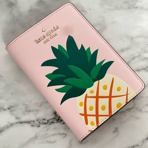 Kate Spade Pineapple Passport Holder Saffiano Leather Wallet Pink Multi